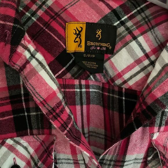 Browning Pink and Black Plaid Button up Blouse Top - Picture 3 of 5